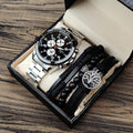 Fashion Waterproof Men's Stainless Steel Watch Bracelet Set with Calendar Quartz Movement Wedding & Party Gift Box