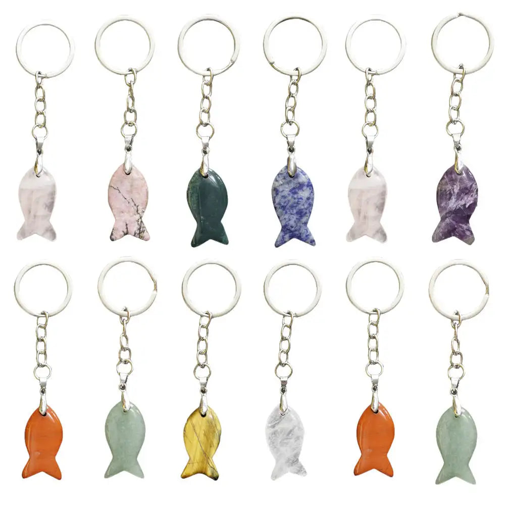 Natural Crystal Gemstone Keychain Good Quality Fish Shaped Gemstone Bag Key Accessories for Gifts