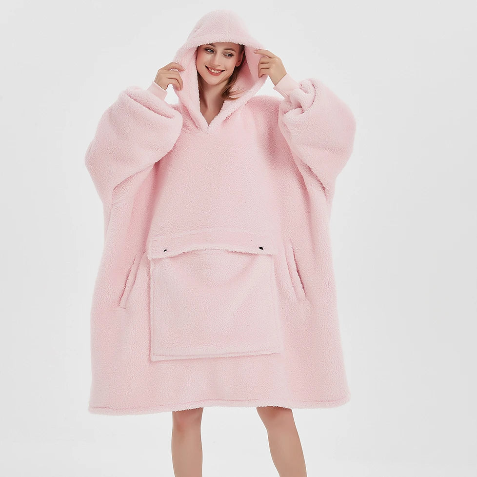 Factory Wearable Hoodie Blanket for Adults Sherpa Hooded Blanket with Giant Pocket Teddy Fleece Blanket Hoodie with Sleeves
