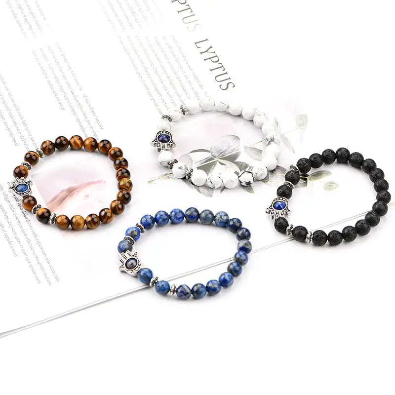 8mm Alloy Pendant with Lapis Lazuli Lucky Beads Quality Natural Stone Fatima Hand Bracelet
