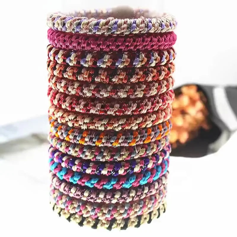 Wholesale Custom LOGO Fashion Simple Hair Accessories Girls Colorful Elastic Rubber Hair Band Twist Braid Hair Ties for Women