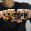 Atila Luxury Dubai Classic Titanium 18k Gold PVD Plated Men Women Rings Claw Setting Green Colorful Diamond