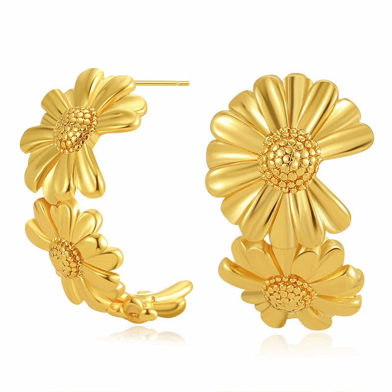 Gold Fashion Daisies Flower Combination Stud 18K Gold Delicate Hypoallergenic Earring for Women Jewelry