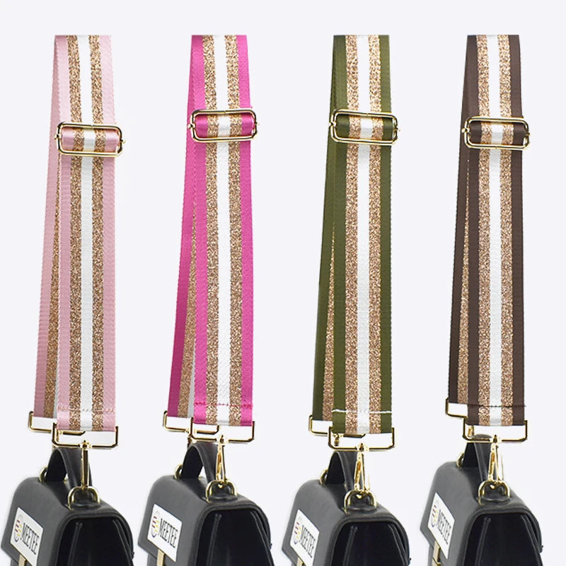 Meetee B-J273 5cm Gold Line Nylon Wide Shoulder Strap Color Striped Women's Bag Accessories Long Bag Strap