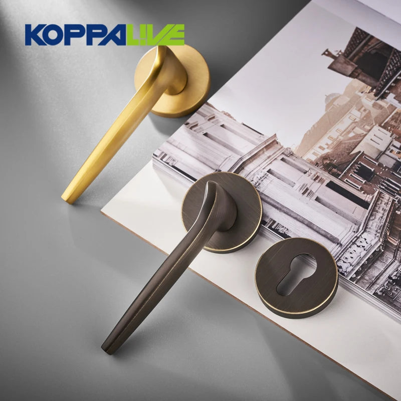 Koppalive High-End Household Brass Split Door Lock Set Golden Anti-Theft Silent Lever Door Handles for Indoor Bedroom Wood Door