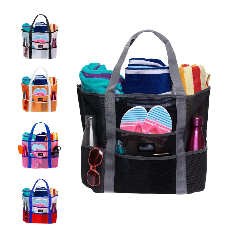 Versatile Use Easy Carry Mesh Gym Pool Beach Bag Shower Organizer Storage With Slippers Pocket