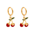 N&S 18K Gold Stainless Steel Cherry Dangle Earrings for Women Sweet Romantic Alloy Enamel Drop Style