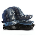 Retro Distressed Denim Baseball Cap Cotton Sporty Street Style Hat with Personality Ripped Washed Jean for Business and Outdoor