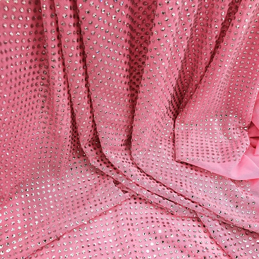 F002 Fashion Rhinestone Mesh Fabric Bling Crystal Tulle Fabric for Party Dress Stones