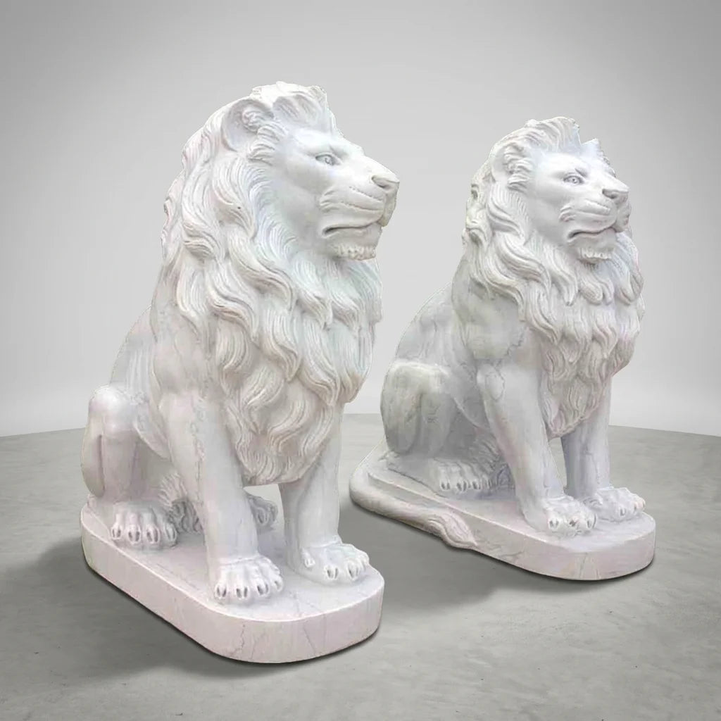 2021 Hand Carved Western Style Outdoor Garden Decoration Natural Large Life Size White Stone Marble Lion Statue Sculpture