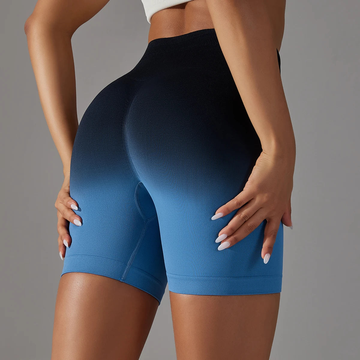 Gradient Yoga Shorts for Woman Plain Seamless High Waist Butt Lifting Spandex Cycling Running Shorts Pant