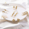 Ason Stainless Steel 18k Gold Plated Fashion Jewelry Women Hoop Earrings Mix Jewelry Bulk Bead Heart Pearl Long Drop Earrings