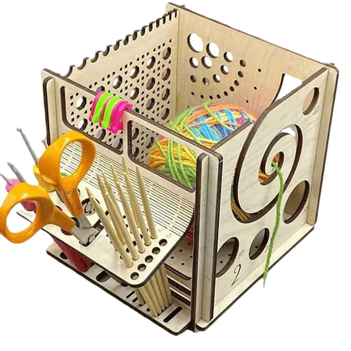 Cross-Border New Product Multifunctional Square Wooden Yarnbowl Knitted Storage Tool Box with Gauze Bowl Crochet Kit for Travel