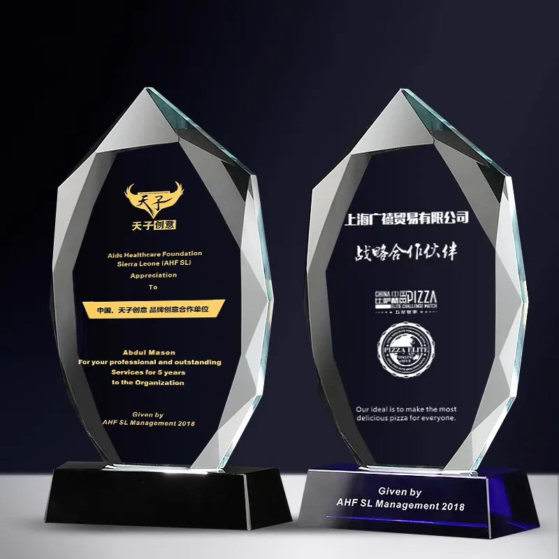 Wholesale Engrave Logo Wooden Bases Crystal Trophy Prizes for Souvenir Gift