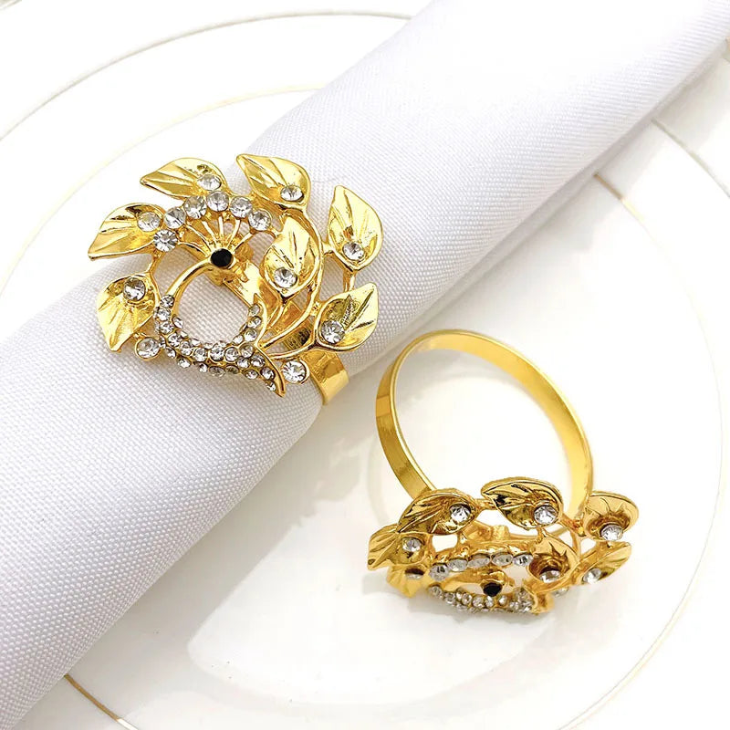 Hot Sale Luxury Peacock Napkin Ring Holder Metal Rhinestone for Wedding & Camping Accessories Stocked