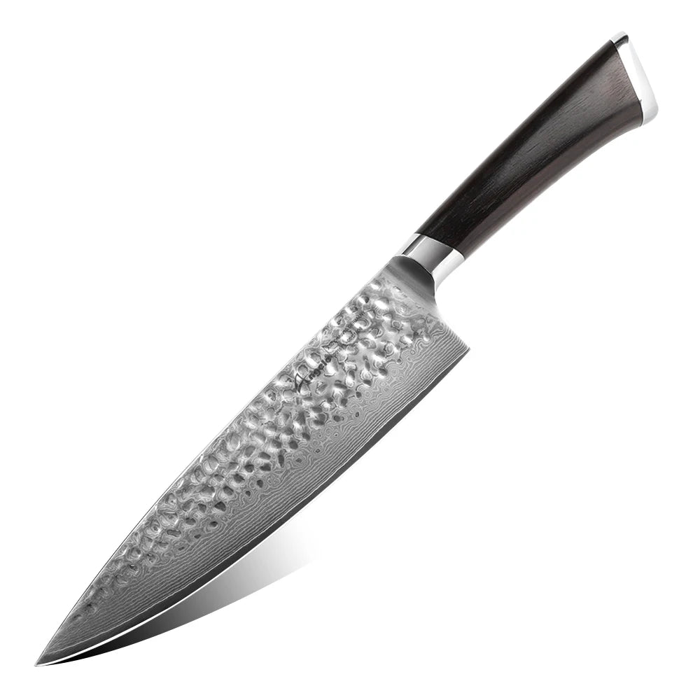 Ebony Wood Handle Damascus Chef Knife in Japanese AUS-10 Steel Damascus Knife