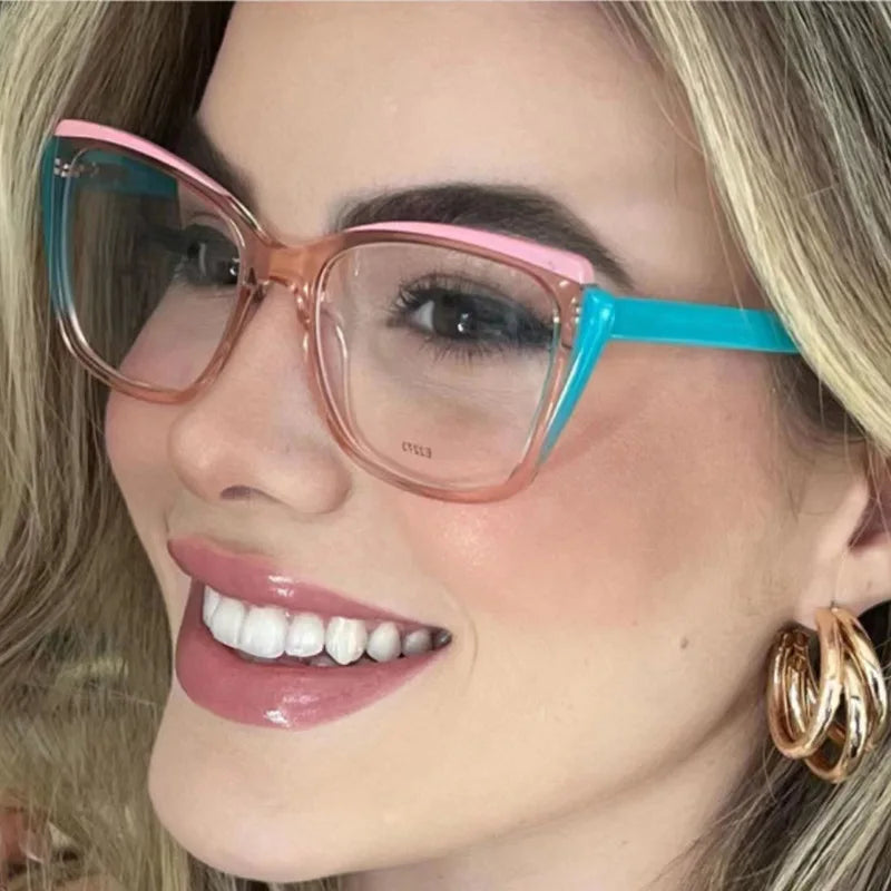 2023 Trendy Splicing Double Color Frame Anti-Blue Light Glasses TR90 Personalized Oversize Optical Glasses