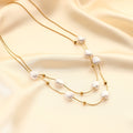 Minimalist Elegant Double Layers Pearl Pendant Necklace Stainless Steel Beads Clavicle Necklace