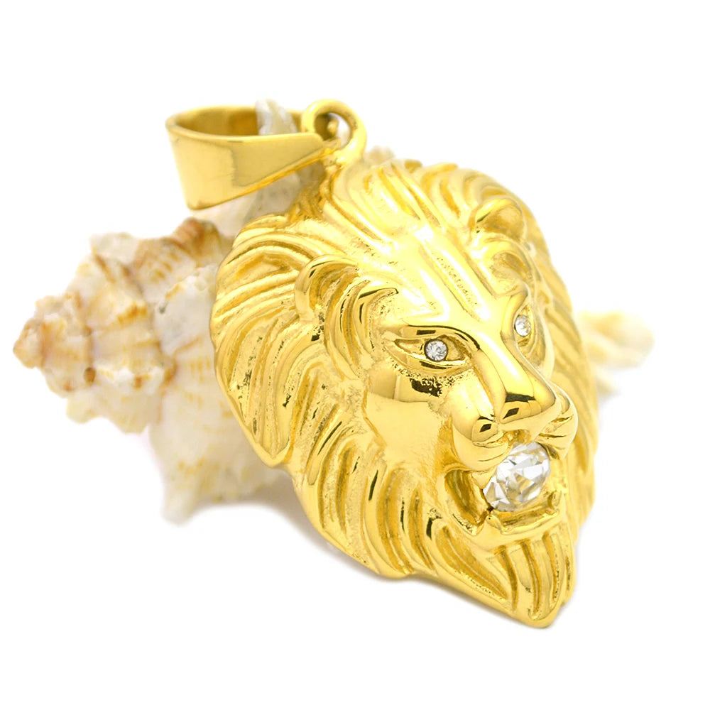 Best Selling 24K Stainless Steel Pendant Necklace High Quality Punk Gold Lion Shaped Diamond No Fade Fashion Pendants Charms
