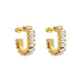 Fashion Gold Plated Stainless Steel Iced Out Baguette Tennis CZ Crystal Stone Hoop Earrings Women