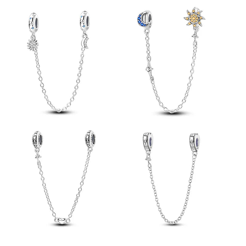 925 Sterling Silver Sun Star Moon Charms Security Chain Pendants Zircon Stone Jewelry for Women's Party Gift or Wedding