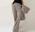 Enyami Chic Work Leisure Ladies Women Wide Leg Pants Formal Full Length Ladies High Waist Palazzo Office Trousers