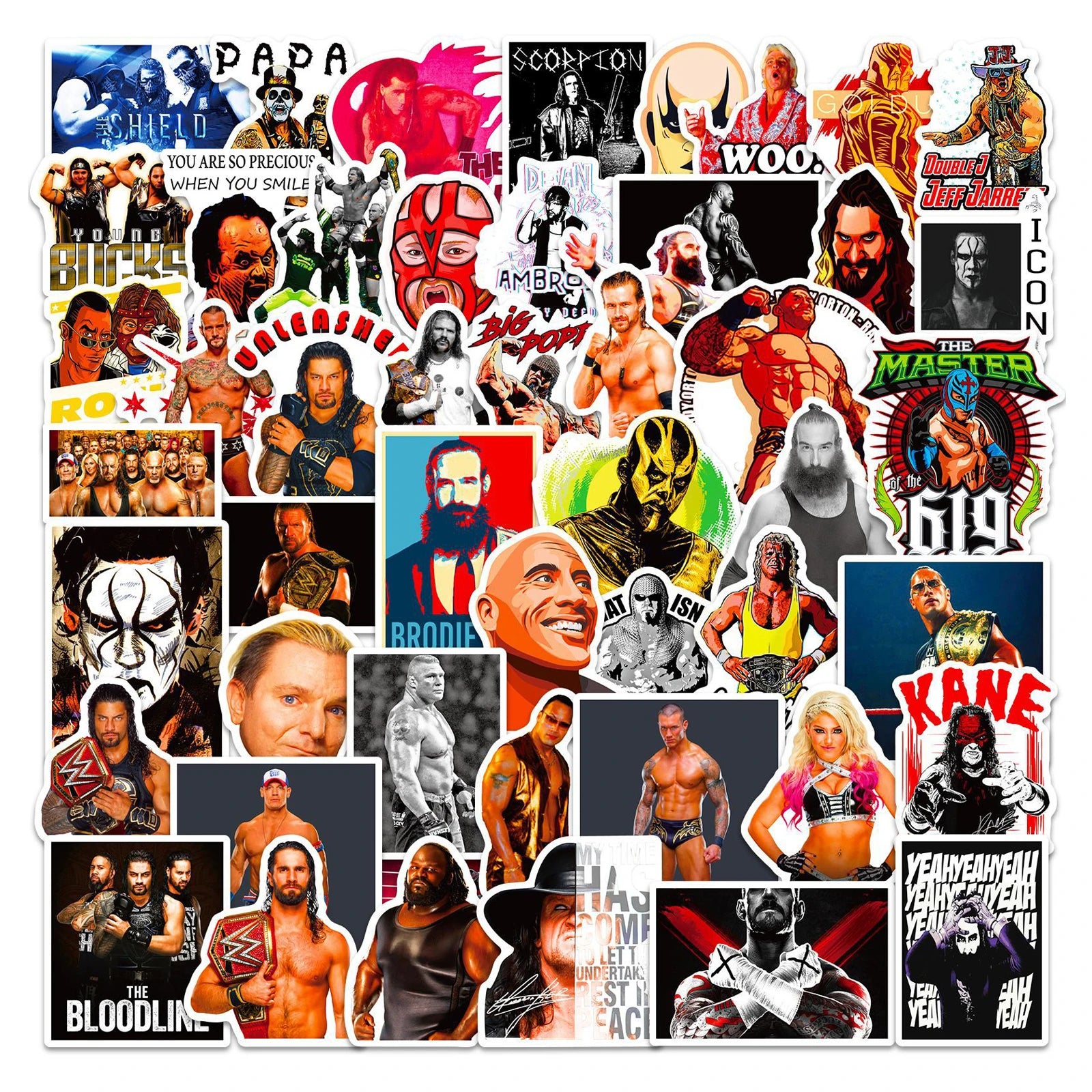 50Pcs Cool Wrestling Sports Famous Wrestler Graffiti Stickers for Bottle Laptop Vinyl Wrestle WWE Sticker