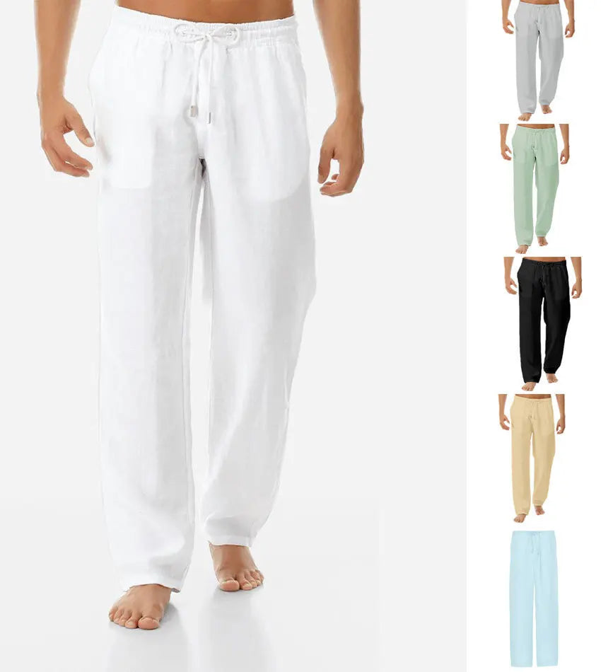 M-3XL Men's Cotton Linen Pants Male Autumn New Breathable Solid Color Linen Trousers Fitness Streetwear Back With Pocket