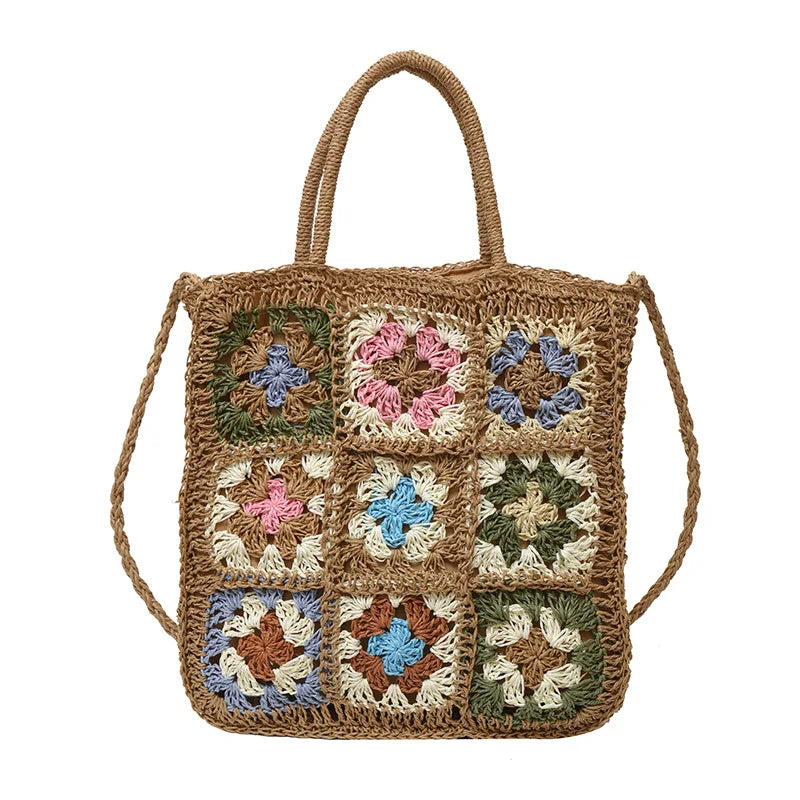 Beach Woven Grass Storage Bag Bohemian Style Handbag Multi-Functional Bag for Women Summer