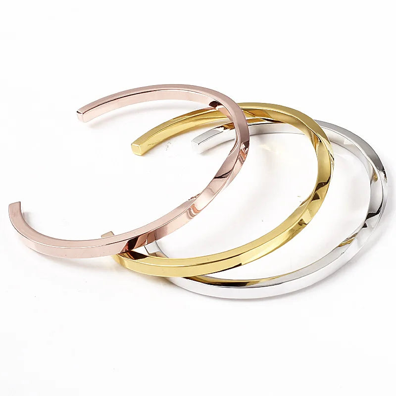 BM Hypoallergenic Non Tarnish Bangle 18K Gold Stainless Steel Cuff Twist Bangle Women
