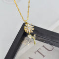 Collar Giratorio De Girasol Spinning Sunflower Necklace Rectangle Zircon Clavicle Chain Stainless Steel Necklace