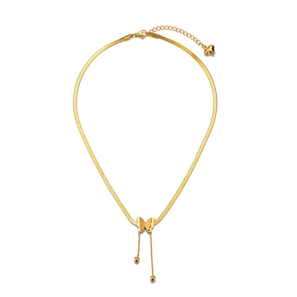 New Arrival Charm Butterfly Pendant Necklace With Chain Tassels Bead Necklace for Women Girl Stainless Steel Snake Chain