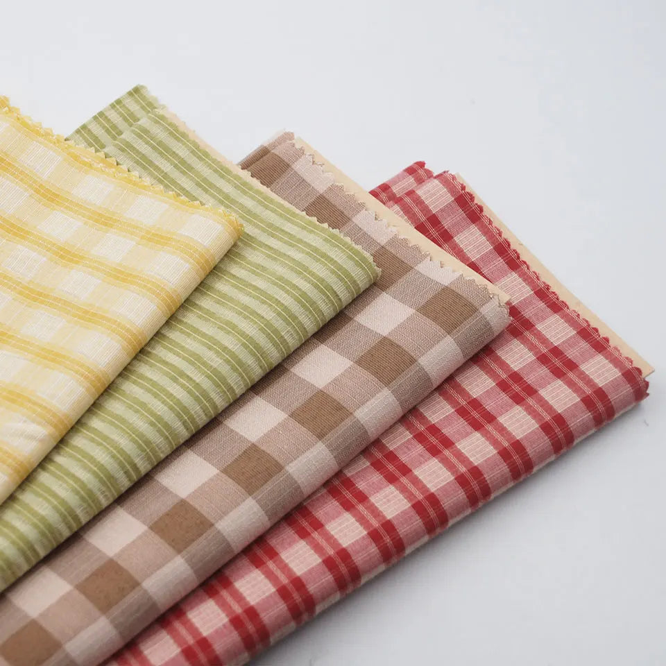 Wholesale Roll Cheap Price Tatan Plaid Designs Rayon Cotton Poly Blended Small Check Plaid Yarn Dyed Fabric