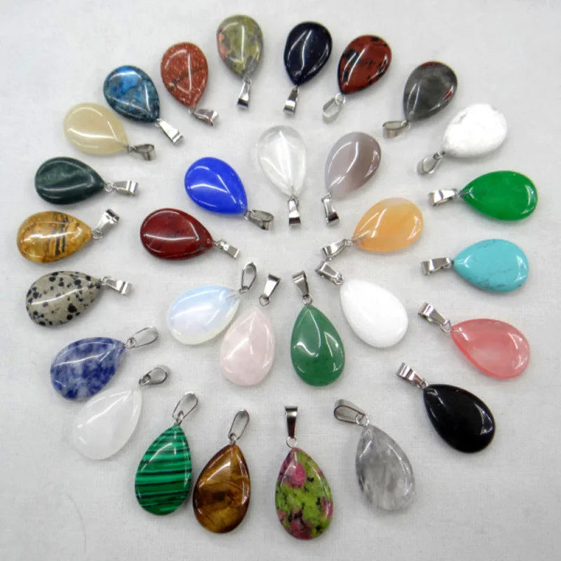 Wholesale Unisex Birthstone Rough Crystal Healing Quartz Gemstone Necklace Small Natural Raw Stone Water Drop Waterdrop Pendant