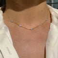 Trendy Blue Flower 18k Gold Plated Clavicle O Shaped Chain Link Necklace for Women