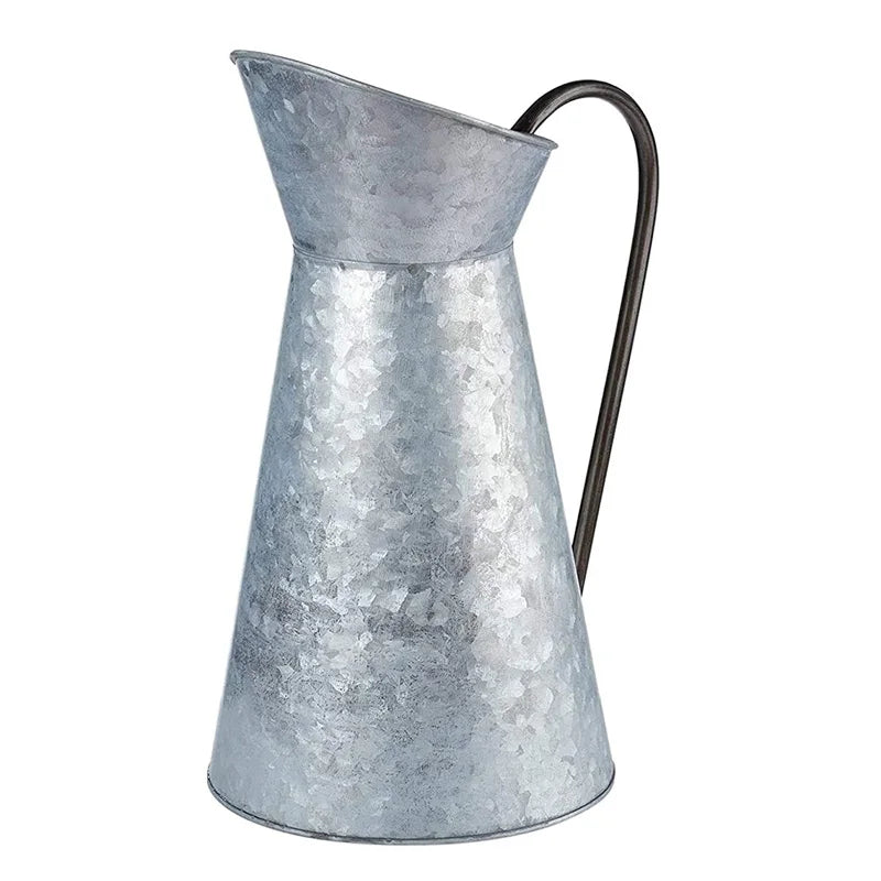 Dropshiping Rustic Galvanized Vase With Handle Watering Can Metal Vase Pitcher for Home Decor