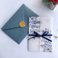 Personalized Luxury Gold Foil Vellum Paper Wedding Invitations Cards Envelopes With Ribbon