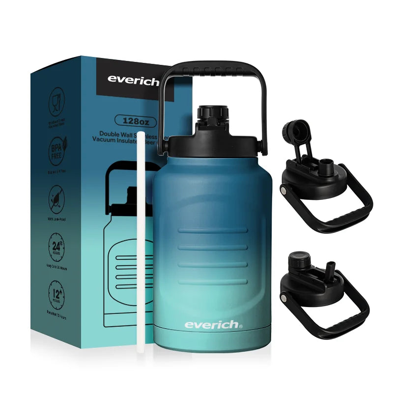 128 oz One Gallon Stainless Steel Double Walled Insulated Water Bottle Vacuum Insulated Water Jug Beer Growler