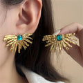 Stainless Steel Flower with Crystal Stud Earrings for Women Trendy Wholesale Lady Waterproof Accessories on Ear Fashion Jewelry