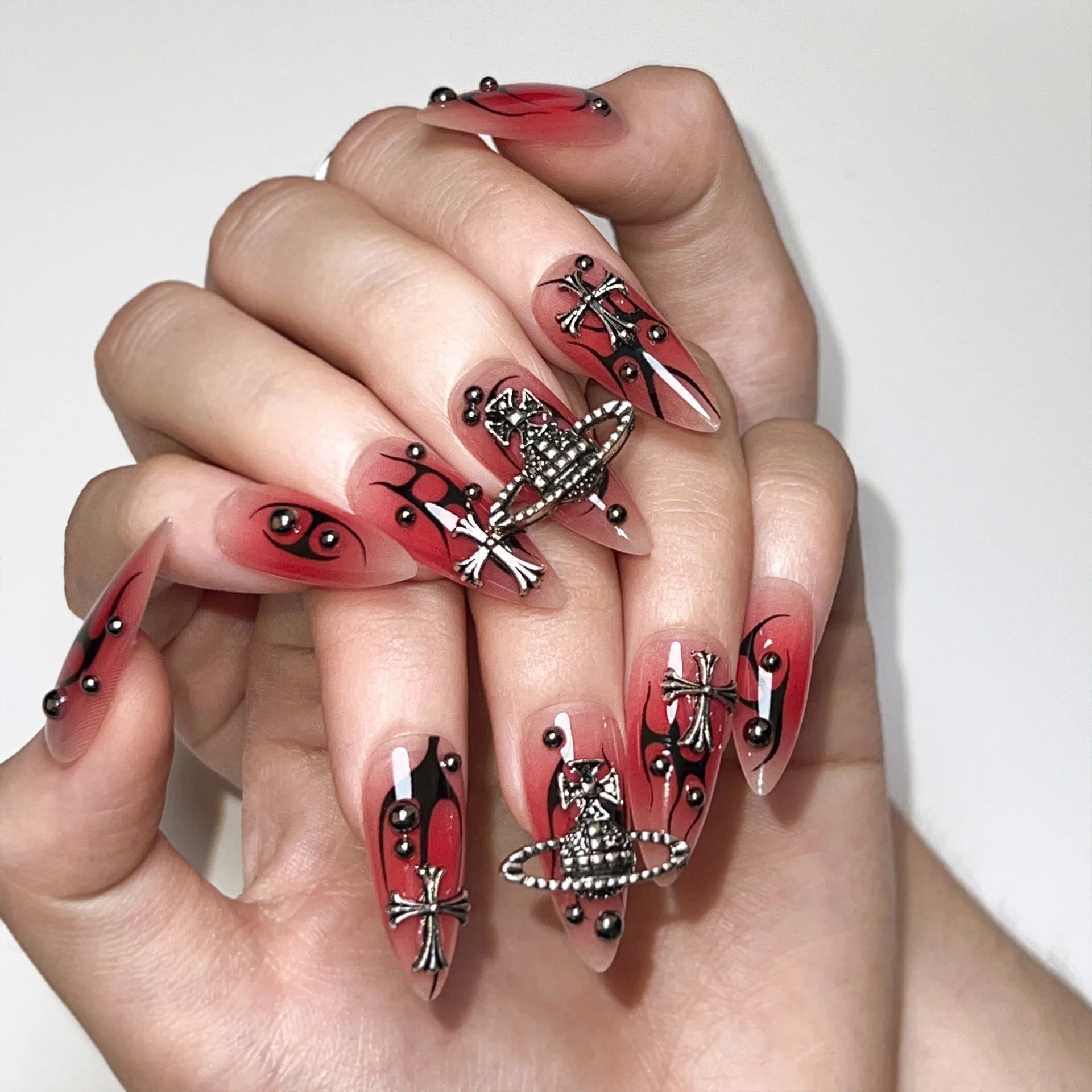 French Style Long Handmade False Nails Sparkling Diamond Press Nail Enhancement Patches 10pcs ABS Material Finger Style