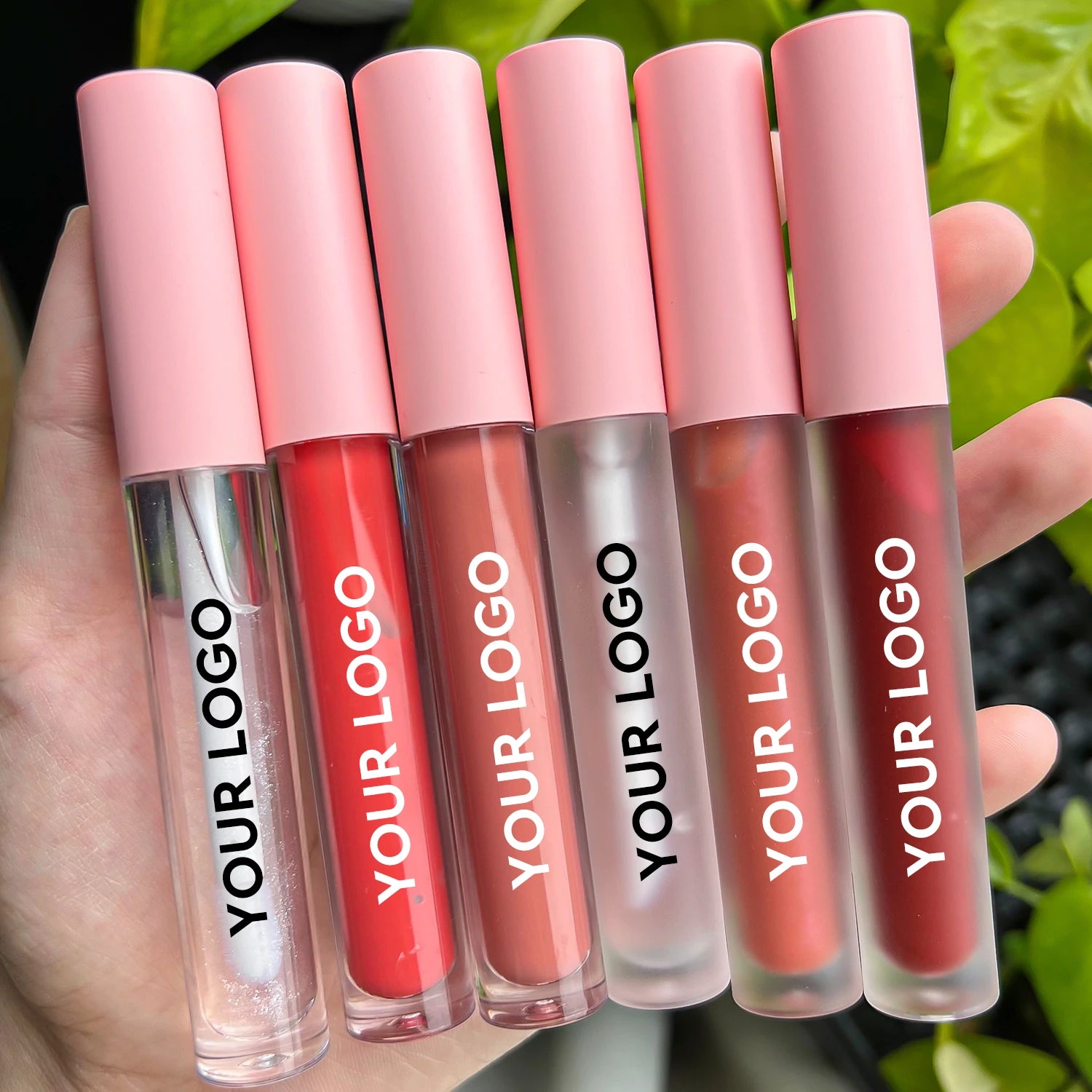 Pink Custom Lip Gloss Waterproof Frosted Glass Vegan Lip Gloss Long Lasting Empty Lip Gloss Tubes
