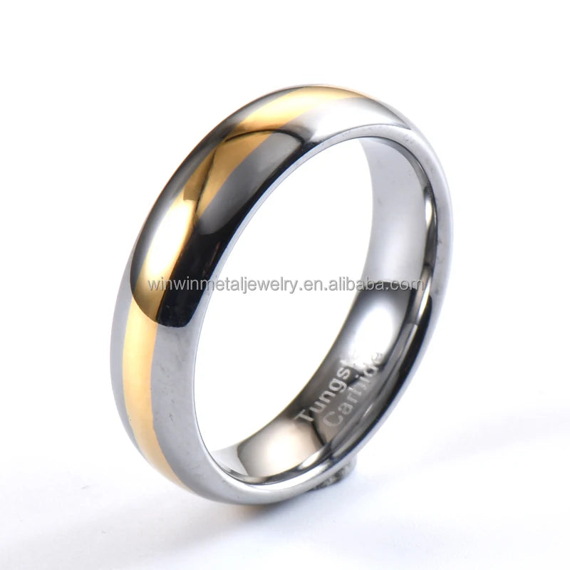 Silver and Gold Plated 6mm Tungsten Ring Fashionable Dome Styles for Engagement Wedding or Party Gift Promise Rings