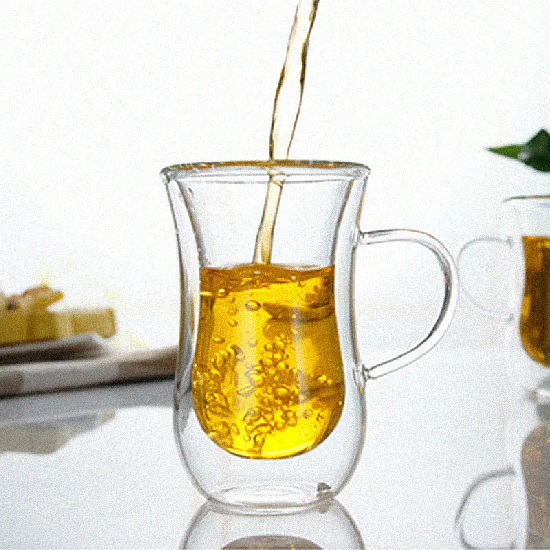 80ml Double-Walled Cappuccino Mug Handle Cute Clear Light Weight for Turkish Tea Cup Luxury Traditional Chinese Hotels Holidays
