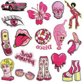 New Design Hot Pink Nonwoven Felt Fabric Handmade Iron-On Embroidered Leopard Butterfly Patches for Women's Jackets & Clothing