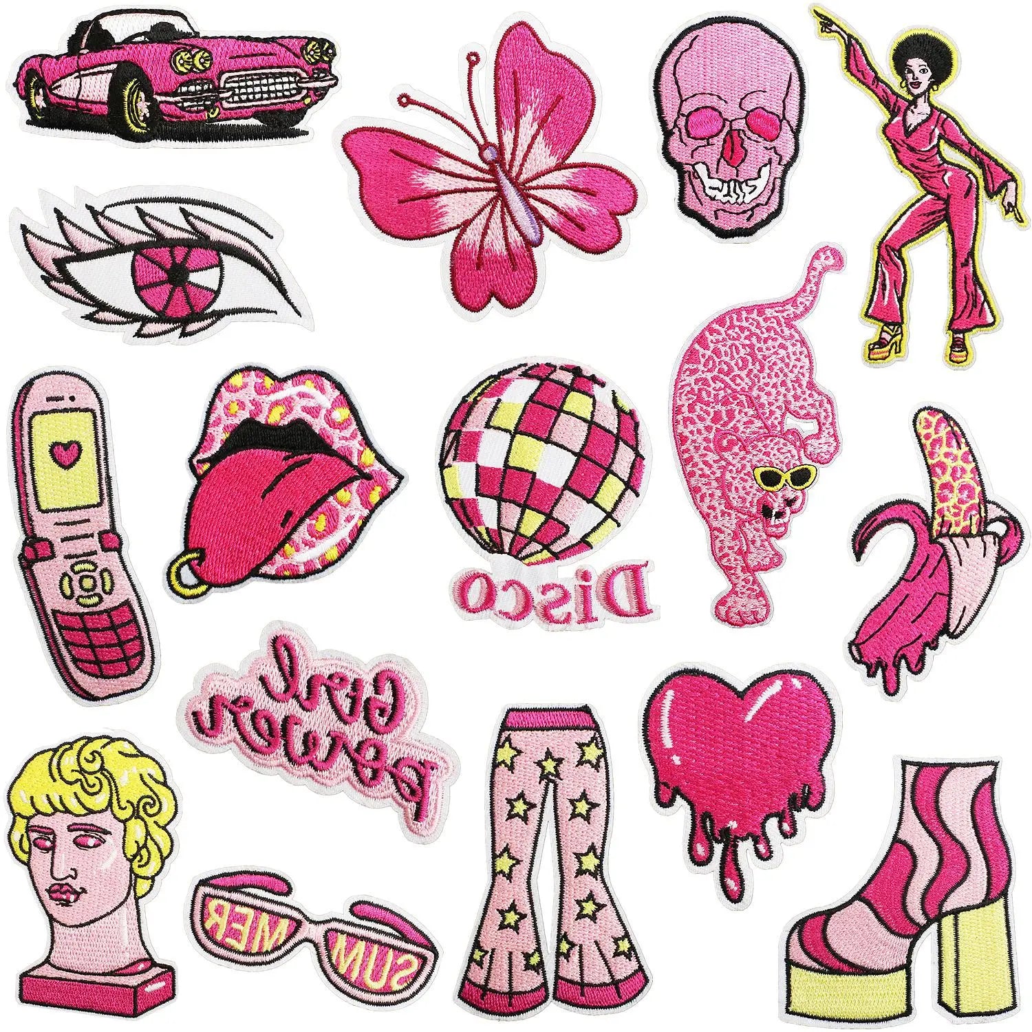 New Design Hot Pink Nonwoven Felt Fabric Handmade Iron-On Embroidered Leopard Butterfly Patches for Women's Jackets & Clothing