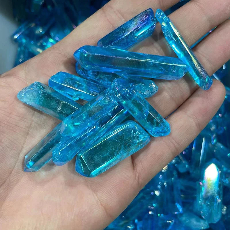 Wholesale Boheng Natural Electroplated Blue Aura Angel Quartz Carved Crystal Points Crystals Healing Stones Fashion Trend