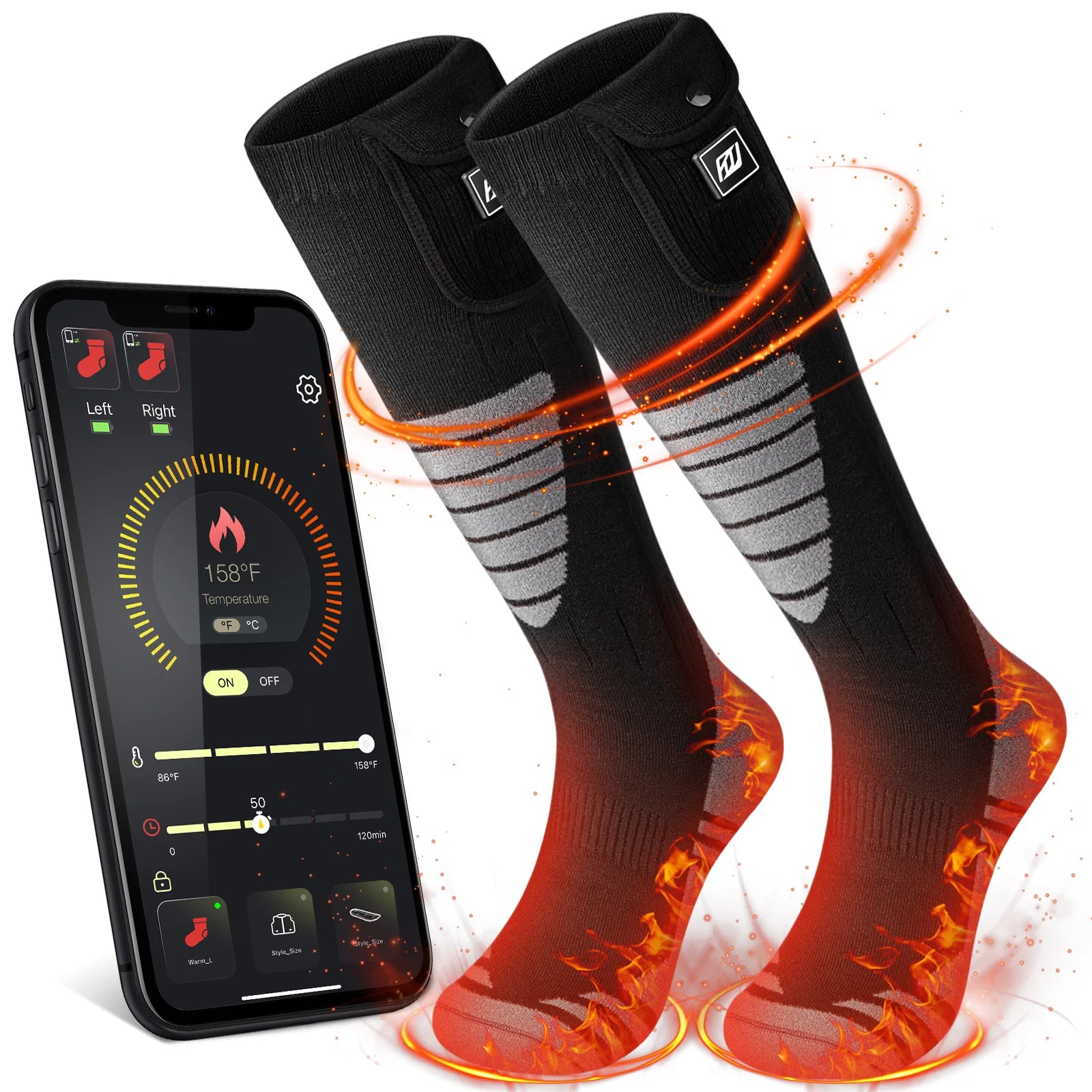 APP Control Smart Rechargeable Battery Heated for Winter Outdoor Sports-Crew Casual Style Breathable Heated Socks for Skiing