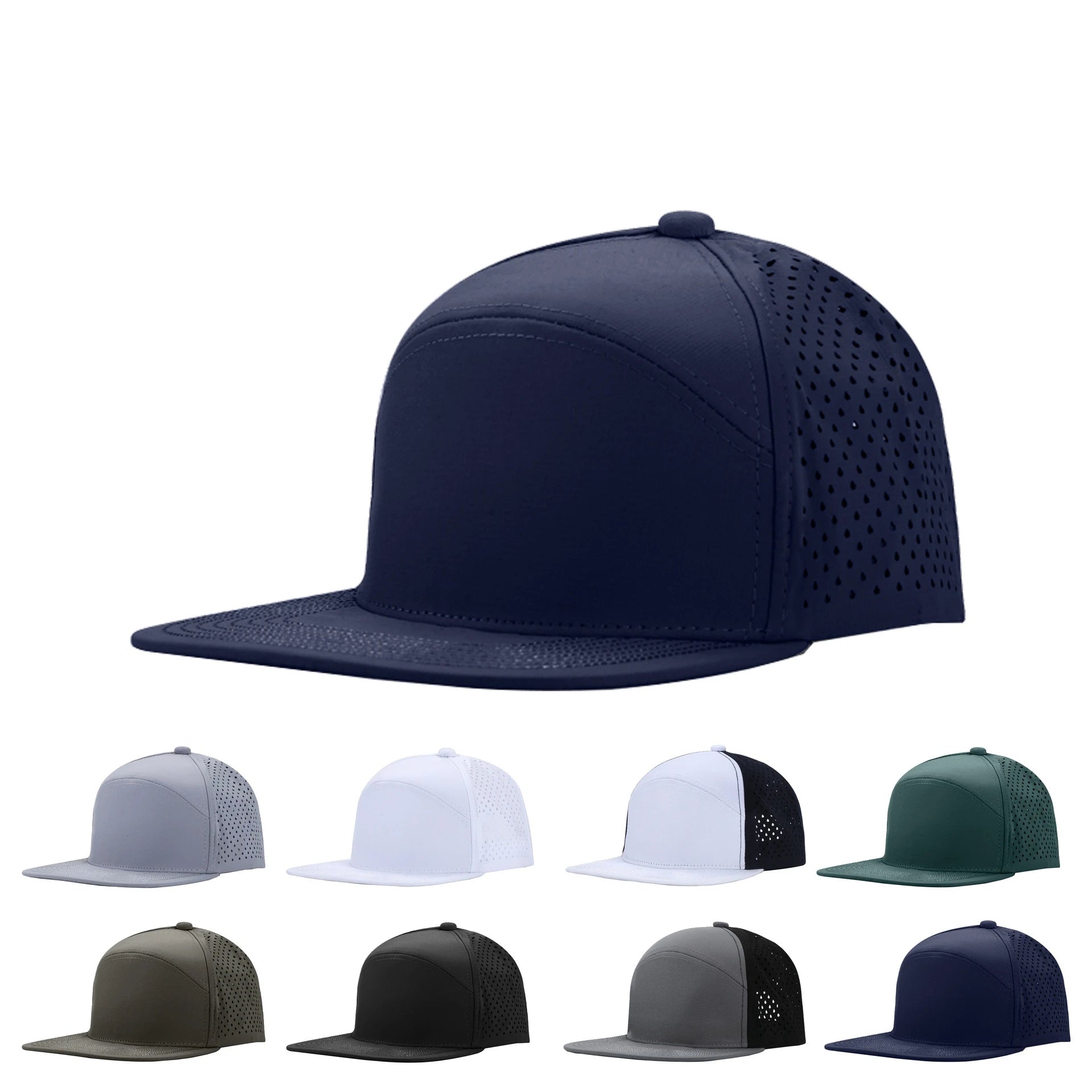 New Fashion Unisex Waterproof Breathable Mesh Sports Trucker Hat Custom Logo Flat Brim 6 Panel Polyester Blank Snapback Cap