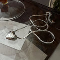 Vintage Hammered Big Heart Pendant Necklaces Women Fine 925 Sterling Silver Jewelry