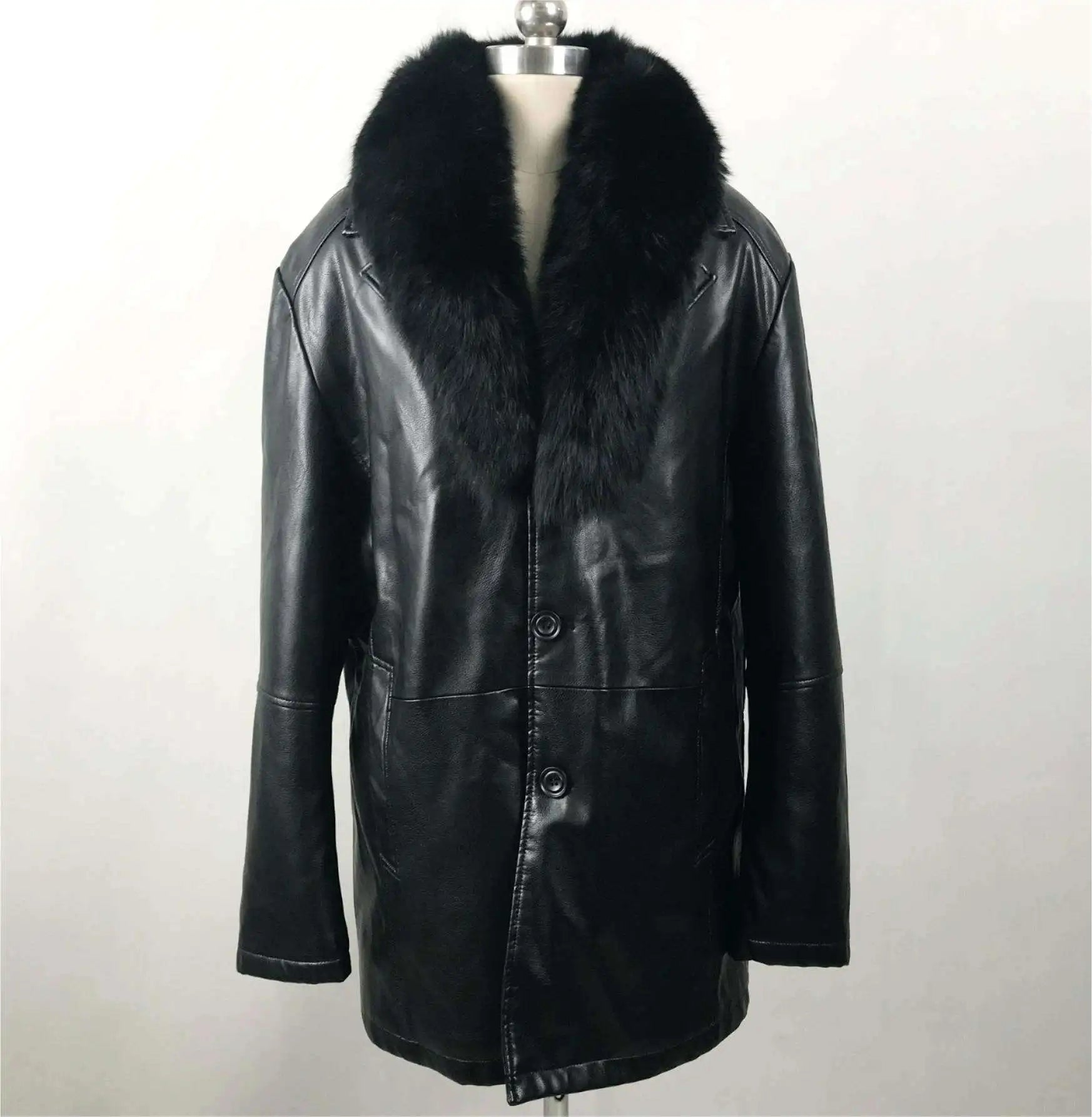 Custom Genuine Varsity Lamb Skin Leather Faux Fur Fleece Jacket for Men Long Parka Jacket for Men